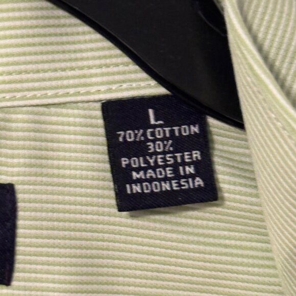 Roundtree & Yorke Easy Care Green Striped Button-Down Shirt L 70% Cotton 30% Pol - Picture 4 of 11